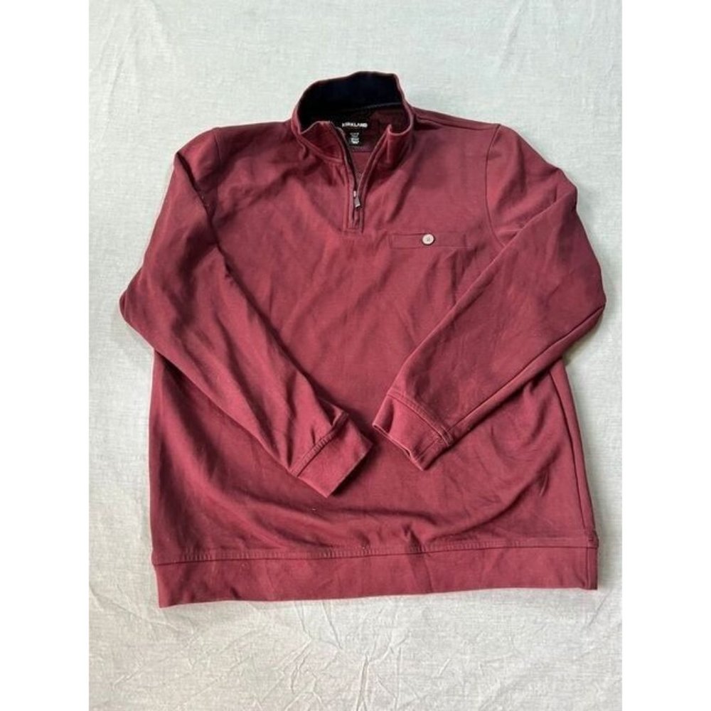 Kirkland Sweater Adult Medium Red Long Sleeve 1/4 Zip Sweatshirt Mens.